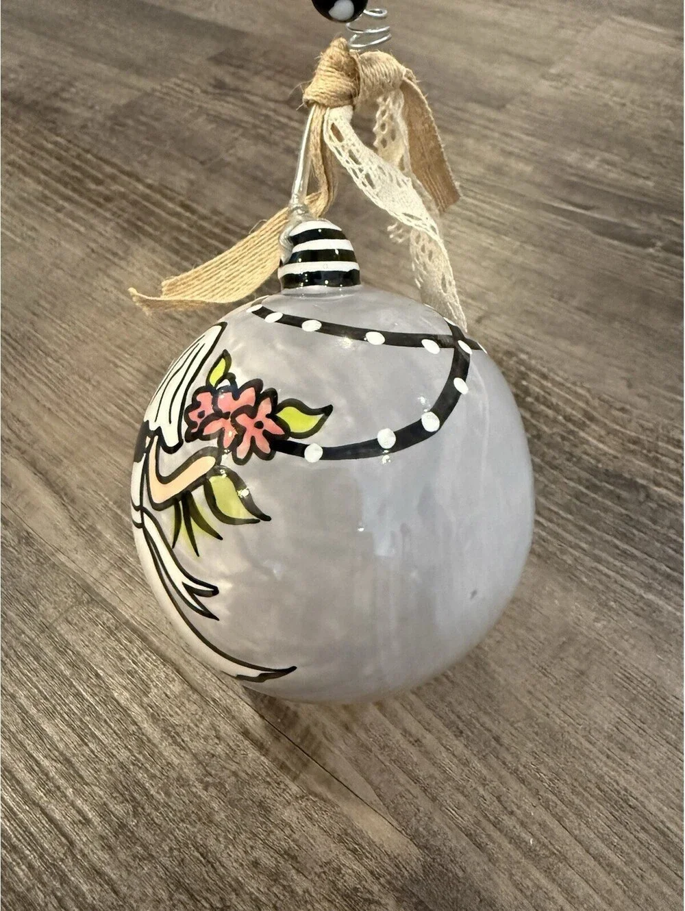 Glory Haus Hand Painted Christmas Ceramic Ornament Bride and Groom